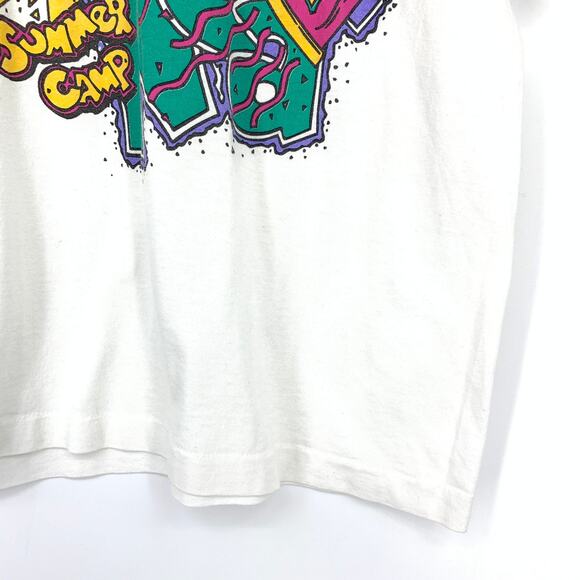 Vintage 90s Cheer Camp Leader Graphic Tee Unisex Size Large White Short Sleeve - Picture 4 of 5